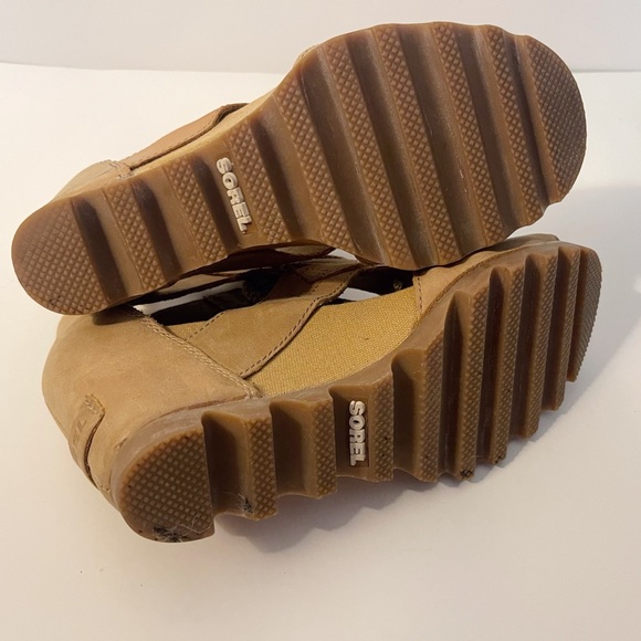 Sorel Joanie Camel Tan Leather Wedge Heel Sandals Casual Outdoor - Picture 3 of 15